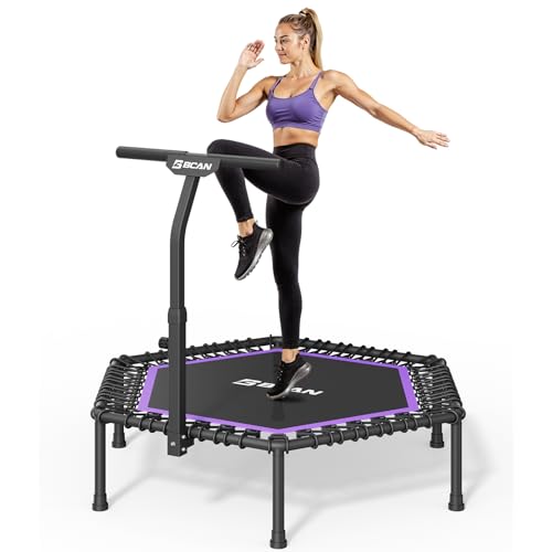 BCAN 51" Mini Hexagon Trampoline, Max Load 450 LBS Fitness Trampoline with T-Adjustable Handle Bar, Silent Bungees, Larger, More Stable, Quieter Exercise Rebounder for Adults Indoor/Garden W