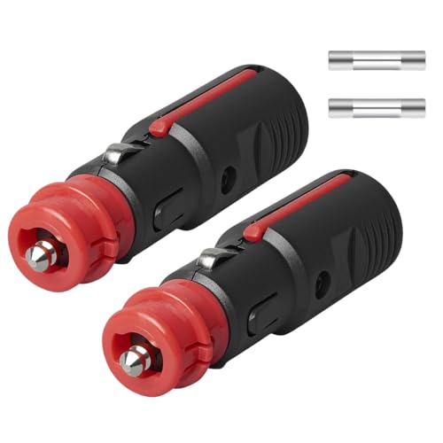 KFZ Universal 12V Zigarettenanzünder Stecker, 21mm Zig./ 12mm DIN- Ersatz Zigarettenanzünder Steckdose 12-24 Volt Normstecker mit 10A Sicherung für Auto LKW PKW Wohnmobil Motorrad (2 PCS)