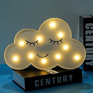 Kidsjoy Cloud Shaped Night Lights, LED Cloud Sign Decor Light, 10 Bulbs Illuminated Night Lights with Remote Control Dimmable, Neon Light Wall Led Decor for Bedroom, Kids Room