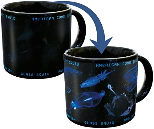 Heat Changing Bioluminescence Mug - Add Coffee or Tea to Reveal 7 Bioluminesent Sea Creatures - Comes in a Fun Gift Box