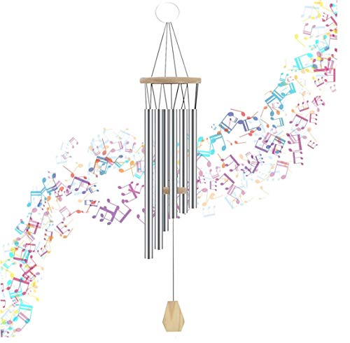 TopE Wind Chimes for Outdoor/Garden/Indoor, 6 Aluminum AlloyTubes Wind Chime for Patio Backyard Home Decor (Silver)