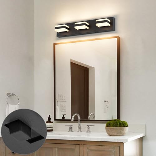 Image of SOLFART 5 Color Temperature Adjustable Black 3 Lights Bathroom Vanity Fixtures, LED Vanity Light Over Mirror, Bathroom Light Fixture for Vanity ETL Listed