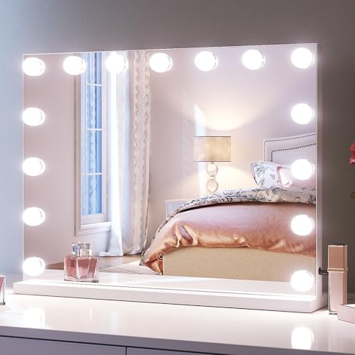 SONNI Hollywood Spiegel 58x46cm Schminkspiegel mit 3 Farbtemperatur Licht 15 LED Lampens, Groß Kosmetikspiegel mit Schminkspiegel mit Touch Steuerung und Speicherfunktion der Helligkeit