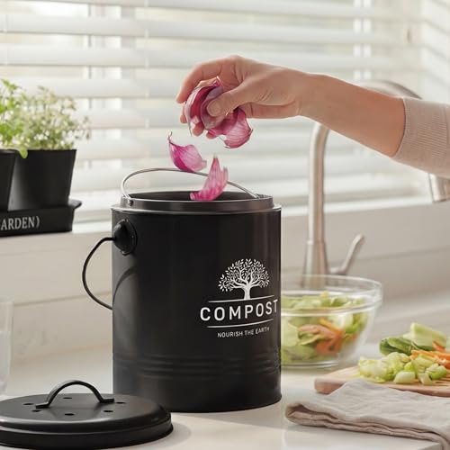 Perfnique Bac à Compost de Cuisine de 5 litres avec Couvercle, Seau à Compost d'intérieur avec Doublure intérieure et Filtre à Charbon, Petit bac à Compost (Noir avec Sacs) – vue 6