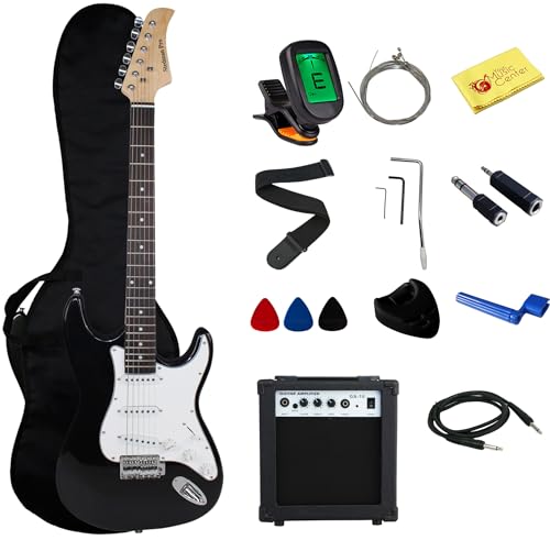 Beginner Series 39-Inch Electric Guitar with 10-Watt Amp Case Strap Cable Capo Picks Electronic Tuner Stringwinder and Polish Cloth - Black product thumbnail 9