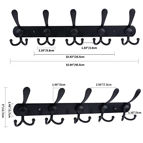Qihtldsy Coat Rack Wall Mount, Stainless Steel Coat Hooks, 5 Tri Hooks, Heavy Duty Hook Rail For Coat Hat Towel Bag Purse Robes Bedroom Kitchen Bathroom Entryway (Black, 2 Packs) #TOP3
