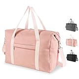 HOTUT Cabina Plegable Bolso de Viaje Neceser Gimnasio, 44x30x19cm Bolsa de Viaje Ligera e Impermeable, 25L Bolsa de Fin de Semana Mano Bolsa de Hombro, Deportiva para Mujeres Hombres(Rosa)