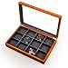 Oirlv 12 Grids Vintage Solid Wood Jewelry Box Microfiber Lining Earrings Bracelets Necklace Storage Jewelry Drawer Organizer Tray with Glass Top Lid
