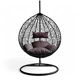  Briconess.com Dondolo sospeso Ovale con Struttura in Metallo e Seduta in Wicker 195x105x120cm - Antracite