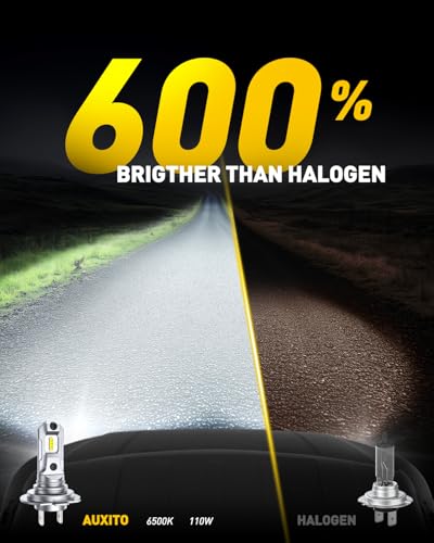 Image of AUXITO H7 Bulbs, 600% Brighter 6500K White, 1:1 Mini Size No Adapter Needed, 3 Min Quick Install, No Flicker, 99% Compatibility, Pack of 2