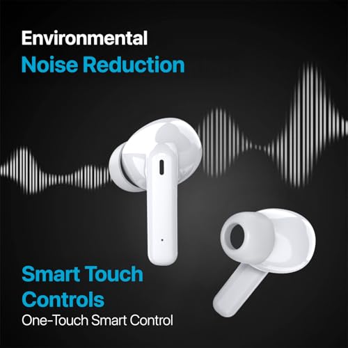 Image of Vaku Luxos SONAIR TWS Bluetooth 5.4 Earbuds | 60H Playtime | Touch Controls | Type-C Fast Charging | 10mm Driver | Voice Assistant | Deep Bass Wireless Earbuds with Charging Case- White