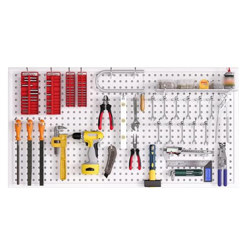 SaryEdge Tool Pegboard Garage Wall Rack Drill Bit Storage Wrench Set Racks Holders,Pegboard Panels,Pegboard Panels, Peg Board Tool Storage Holders, Metal Pegboard W,White-39.37x19.69in/100x50CM