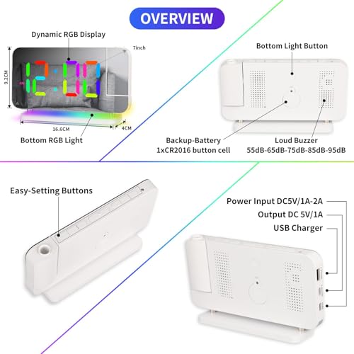 Reloj de escritorio electrónico con pantalla LED y proyector de hora ajustable 8