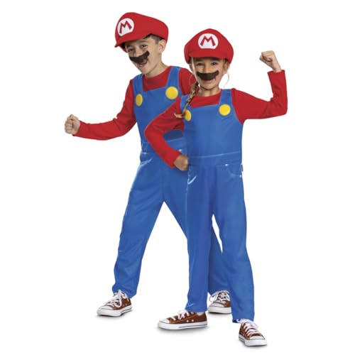 Super Mario Bros. Nintendo Déguisement Enfant Mario avec Salopette et Casquette Rouge - Taille M (7-8 Ans) - Licence Officielle - Costume Garçon pour Halloween,...