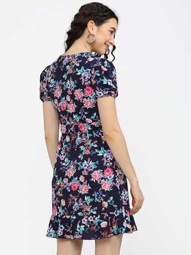 Image of Tokyo Talkies Women's Elegant Puff Sleeve Playful Mini Dress | Flowy | Feminine Silhouette for Effortless Grace | Floral Print