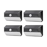 Home Zone Mesh Linkable Series 4-Pack Solar SMD LED Security Wall Pack Light, 800LM, Auto-Linking, 120°x26 ft Motion Detection, 3000L Warm White, 800 Lumens, Customizable 4-Channel Settings, Black