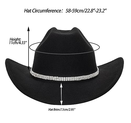 Classic Felt-Western-Cowboy-Cowgirl-Hats for Women-Men Fedora-Jazz-Hat with Band(Lagre)2