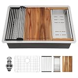 27 inch Undermount Kitchen Sink 27x19 Inch 16 Gauge Stainless Steel Undermount Single Bowl Sink Deep Handmade Under Counter Workstation Sink Basin with Cutting Board