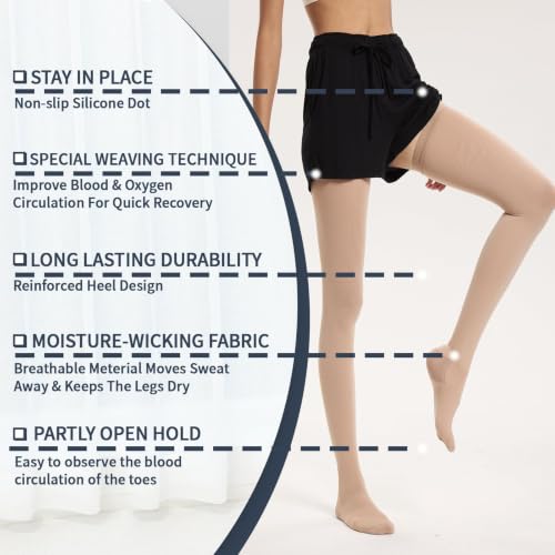 Image of ABIRAM Anti Embolism Stockings Thigh High 15-20 MmHg with Inspection Hole