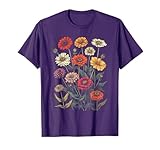 Vintage Botanical Zinnia Flower Girl Cute Floral Plant Mom T-Shirt