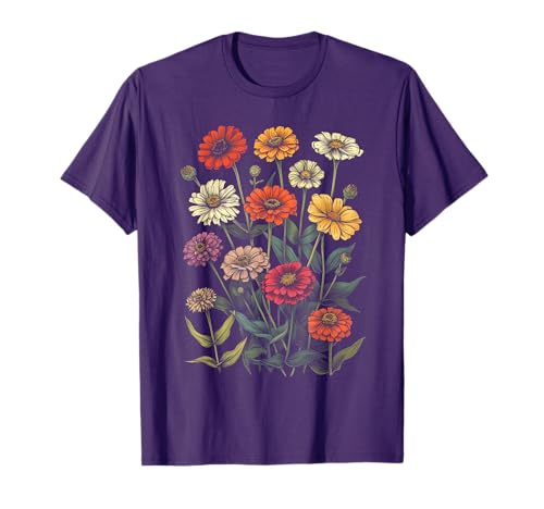 Vintage Botanical Zinnia Flower Girl Cute Floral Plant Mom T-Shirt