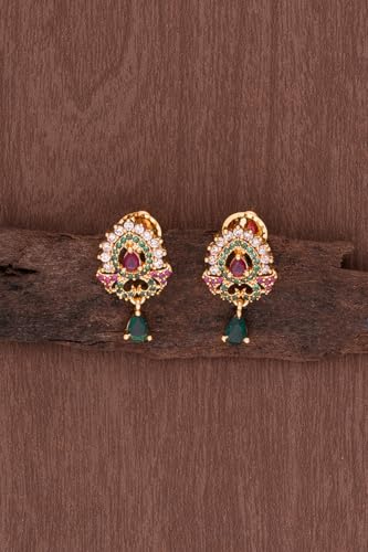 Image of Radha's Creations brass Ruby Emerald stud earrings one gram gold for women and girls one gram gold