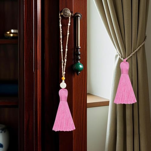 Image of 20Pcs 4.3 Inch Mini Craft Tassels for Earrings, DIY Crafts(Pink) | Handmade soft terylene, 2-inch cord loop, small Chinese knot-for earrings, bookmarks, tags, souvenirs and DIY crafts.