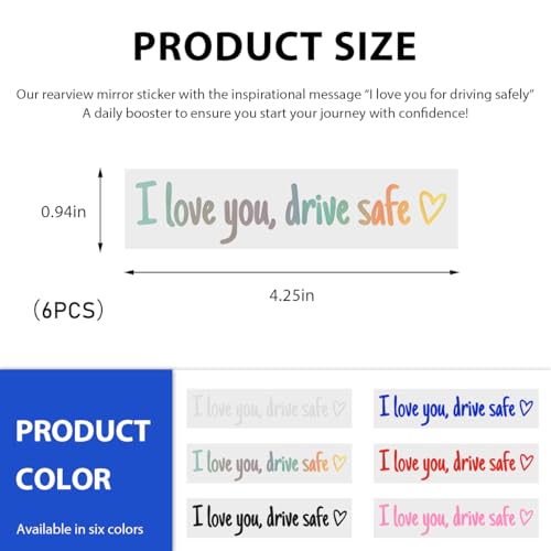 Image of Wevdn 6 PCS I Love You Drive Safe Sticker, Funny Waterproof Car Rearview Mirror Decal with Heart, Self Affirmations Sticker with Drive Safe Letters for Car Window Bumper Women Gift (Colorful)