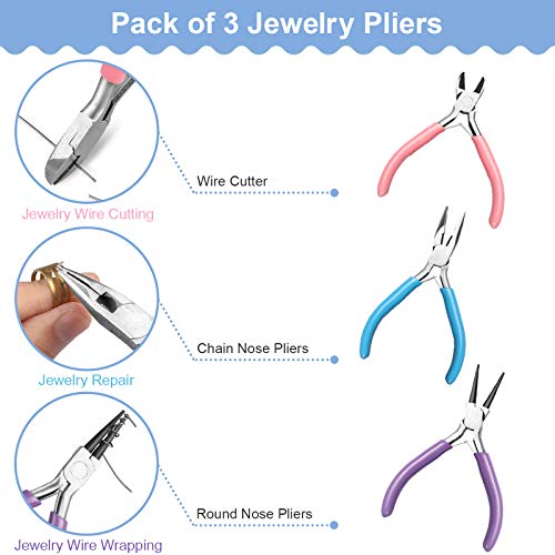Jewellery Pliers - Reastar 3 PCS Pliers for Jewellery Making, Jewelry Making Tools with Jump Ring Opener - for Jewelry Beading Cutting Wrapping and DIY Craft Supplies