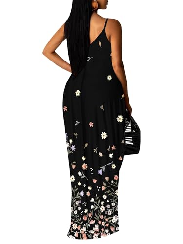 Image of SUZONANA Women's Plus Size Summer Dresses Spaghetti Print Maxi Dresses Long Loose Sundresses