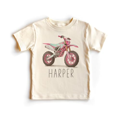 Personalized Pink Dirt Bike Toddler Shirt - Custom Motorcycle Kids Name Birthday Outfit - Girl Toddler Youth Kids Clothing