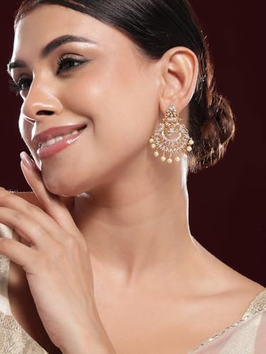 Image of Rubans Chandbali Earrings Gold Plated Traditional Pearl Detailed Jewellery Gift for Women & Girls