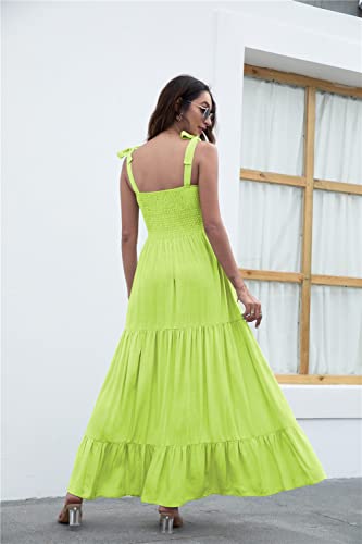 Image of kinstell Women's Summer Boho Spaghetti Strap Square Neck Ruffle Casual Flowy Long Dress Beach Swing Party Maxi Dress