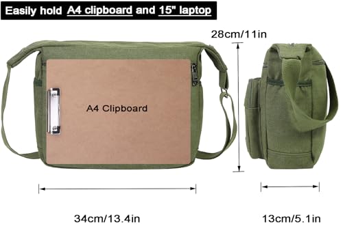 JAKAGO Wasserdichte Umhängetasche Herren,Multi-Tasche aus Segeltuch 15 Zoll Messenger Bag Arbeit Taschen für Herren & Damen,für Schule Reisen Arbeiten täglicher Gebrauch, Grün