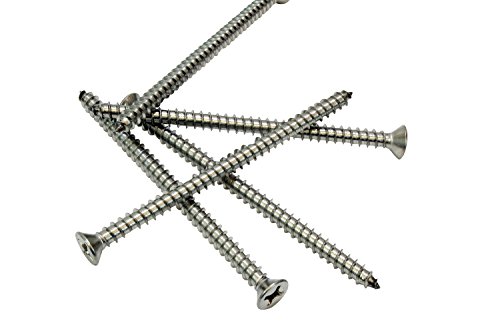 #12 X 3-1/2'' Stainless Flat Head Phillips Wood Screw, (25 Pc), 18-8 (304) Stainless Steel Screws By Bolt Dropper #TOP4