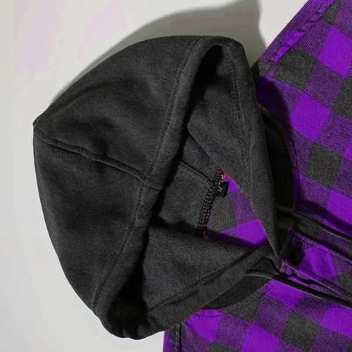 Men's Flannel Shirt Hoodie Long Sleeve Sweatshirts Loose Fit Casual Button Down Plaid Shirts with Flat Pocket3