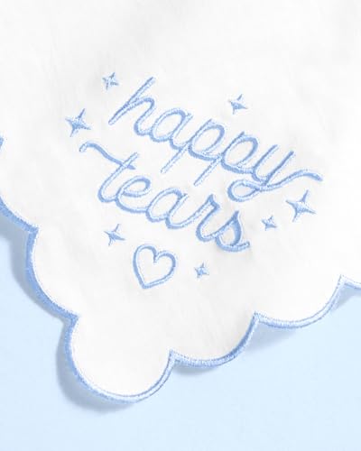 xo, Fetti White Happy Tears Embroidered Handkerchief | 10"x10" | Wedding Party Accessory, Bridesmaid Gift, Bridal Tissue, Napkin, Embroidered Something Blue Kleenex2