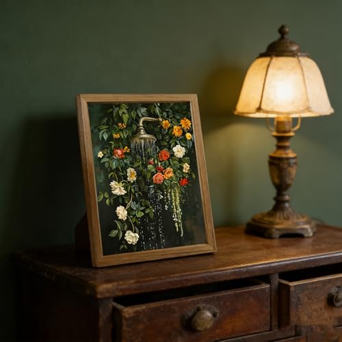 Framed vintage floral wall art Green Botanical Flowers Waterfall Bathroom Wall Decor Boho Spa Aesthetic Flower Artwork for Bathtub Shower Walls Small Bathroom Home Living Room 8x10 inch by Liacxony - Used condition - Image 3