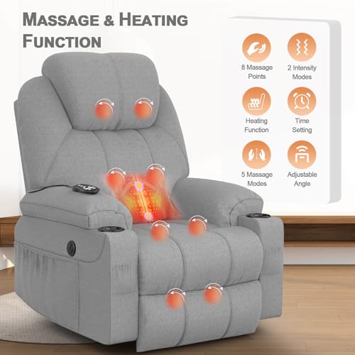 BareTay Recliner Armchair Lift Chair For the Elderly, Power Recliner Chair with Massage & Heat, Extended Footrest, Type C+USB Ports, 2 Cup Holders, Dual Side Pockets Reclining Chairs Lounge Sofa - Image 4