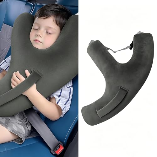 車用ネックピロー Y 字型 ヘッドレストサポート クッション 4 歳以上対応 大人も使用可 首と頭を安定 寝姿勢補正 クリスタルベロア PP 綿 汎用 灰色 [並行輸入品]