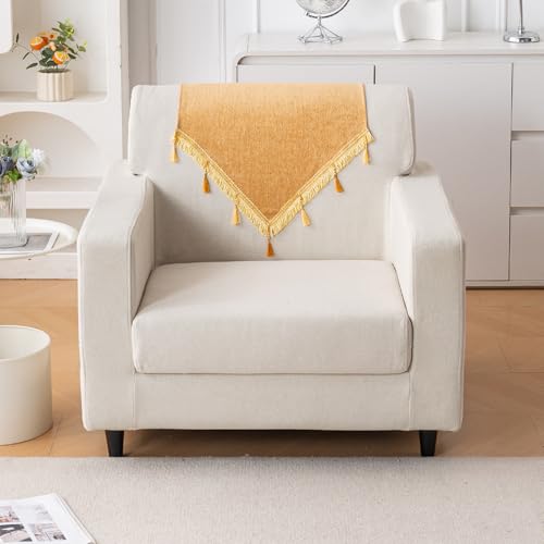 Image of HOKIPO 'Serenity Tassel' Chenille Sofa Back Cover with Tassels - 1 Pc Sunlit Amber (IN-894-GLD)
