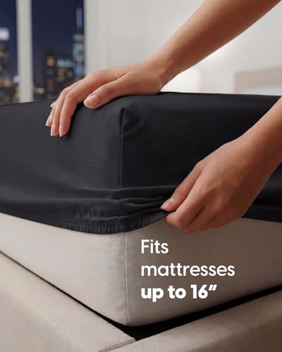 Image of Sleepy Town King Size Bed Sheets - 3 Piece - NO Flat Sheet Included - King Sheet Set - Soft, Comfy & Cooling - Easy Care - Wrinkle & Fade Resistant - Brushed Microfiber - Deep Pocket Sheets (Black)