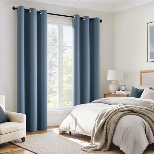 Image of MIULEE Stone Blue 100% Blackout Curtains for Bedroom 96 Inch Long 2 Panels | 2 Thick Layers Thermal Insulated Window Curtains with Black Liner, Noise Reducing Grommet, Drapes for Living Room