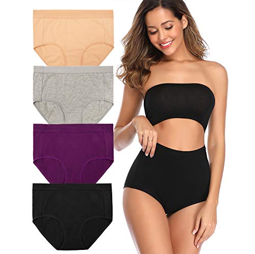 Image of Women's High Waist Cotton Underwear Soft Brief Panties Decorated with Lace Regular and Plus Size