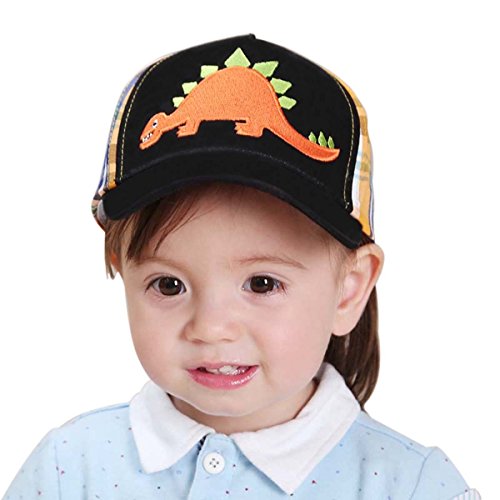 Kids Boys Girls Toddler Cute Baby Cartoon Plaid Embroidered Dinosaur Baseball Cap Sun Visors Hat S/M/L/XL (S)