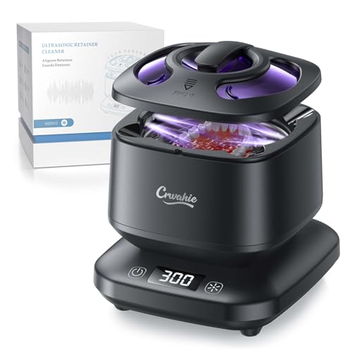 Image of Ultrasonic Retainer Cleaner, Detachable 45kHz Retainer Cleaner Machine 3 Modes Dental Cleaning Pod with Visible Window Digital Timer for Mouth Guard, Dentures, Aligner, Braces, Jewelry - Black