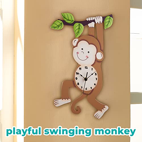 Fantasy Fields Kids Sunny Safari Nursery Clock, Decorative Silent Non-Ticking Kids Wall Clock For Classrooms, Kids Bedrooms, & Playrooms, Monkey Wall Decor, Brown #TOP3