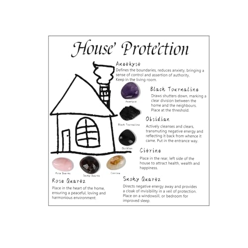 House Protection Crystal Set Protection Stones for EMF Cleansing Negative Energy Removal Spiritual Blessing Crystals for Protection for Housewarming Kit and New Home Gift