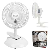 Adler AD 7317 Tischventilator mit Clip, Tragbarer, Klingen Durchmesser 15cm, 2 Geschwindigkeitsstufen, Mini Ventilator, Klein, Weiß, 30W, Einheitsgröße