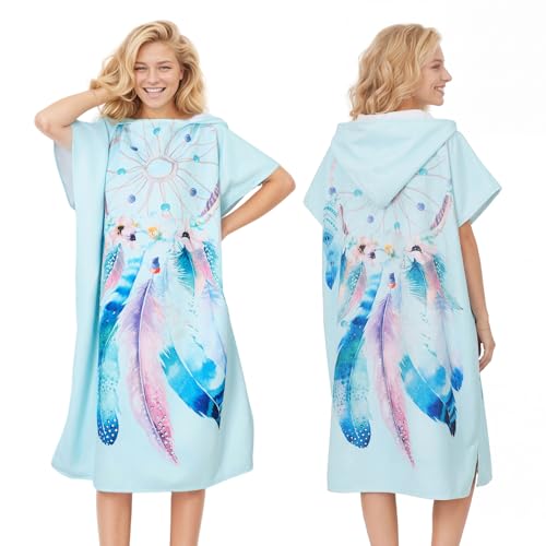 LOMTRATS Poncho de Surf à Séchage Rapide, Serviette à Changer, Robe à Capuche pour Adultes Hommes Femmes, Microfibre Natation Plage Surf Plongée Maison...